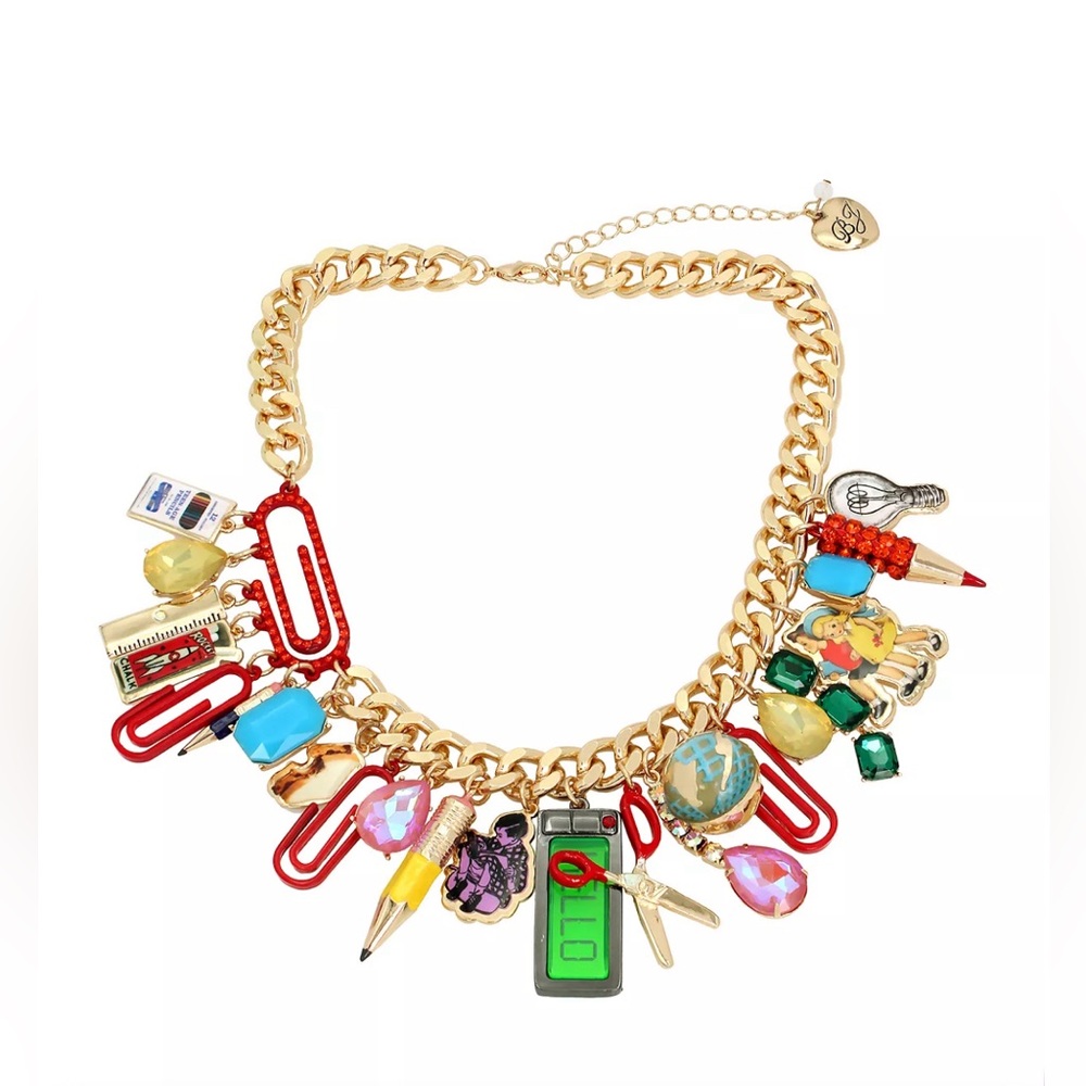 NWT ⚜️🍎⚜️ BETSEY JOHNSON Faux Stone Back To School Statement Necklace